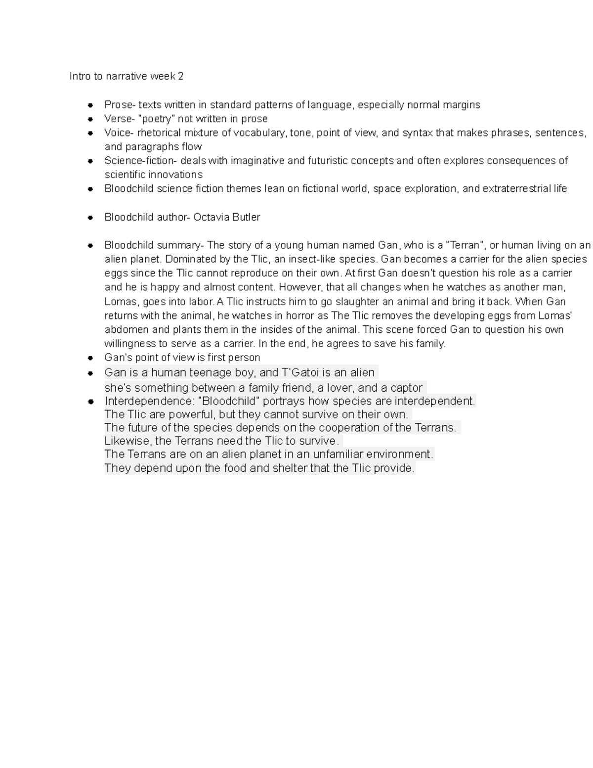 Introduction to narrative week 2 - Intro to narrative week 2 Prose ...