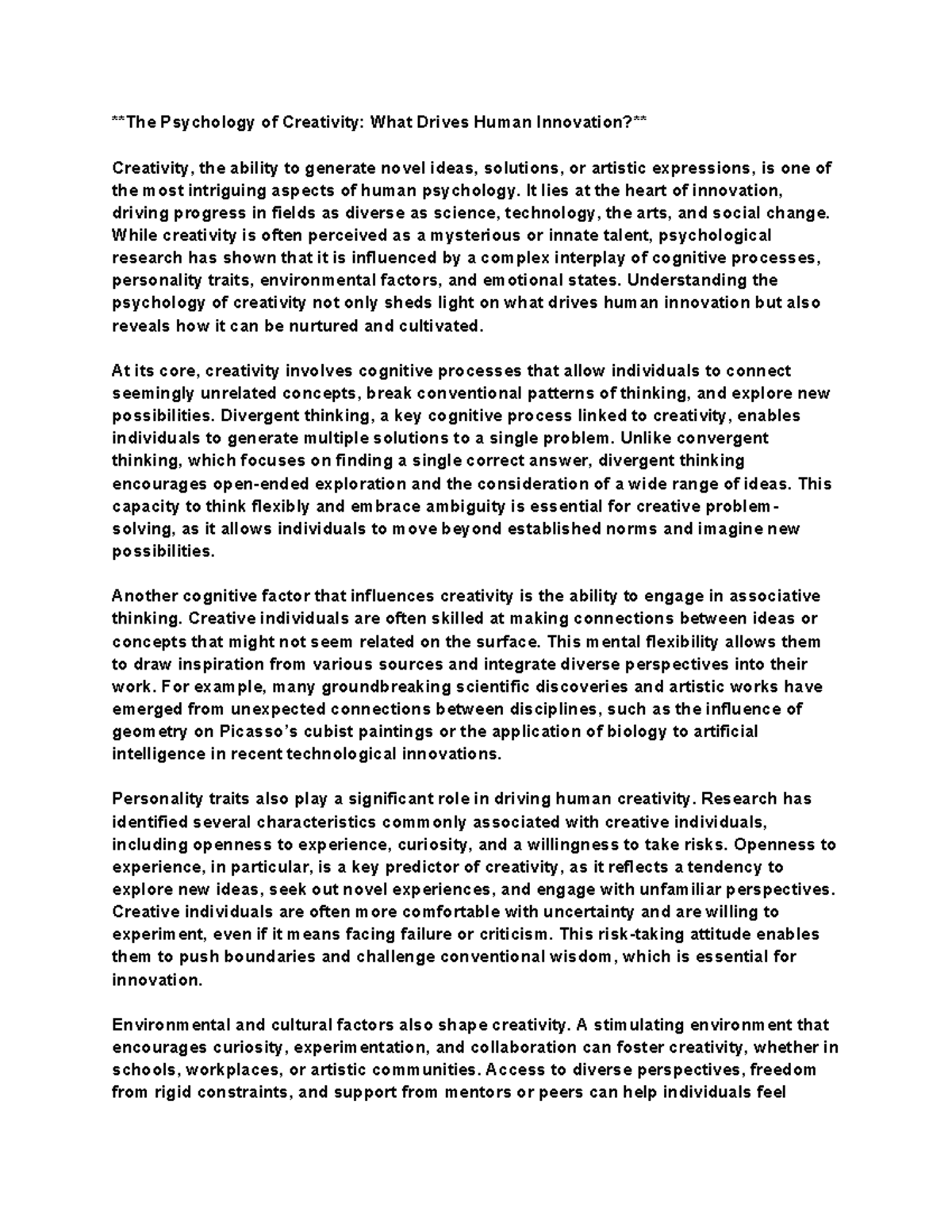 Untitled document (11) - The Psychology of Creativity: What Drives ...
