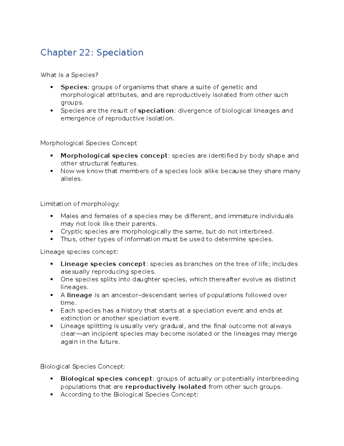 Chapter 22 Speciation Notes F2021 - Chapter 22: Speciation What Is A ...