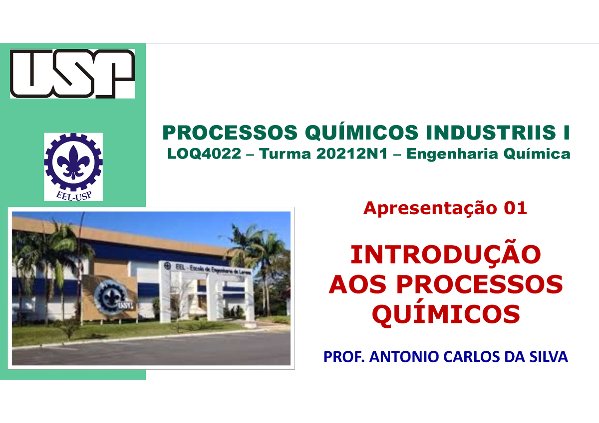 Apresentação 1 Aula De Introdução A Processos Químicos Universidade De São Paulo Escola De 7053