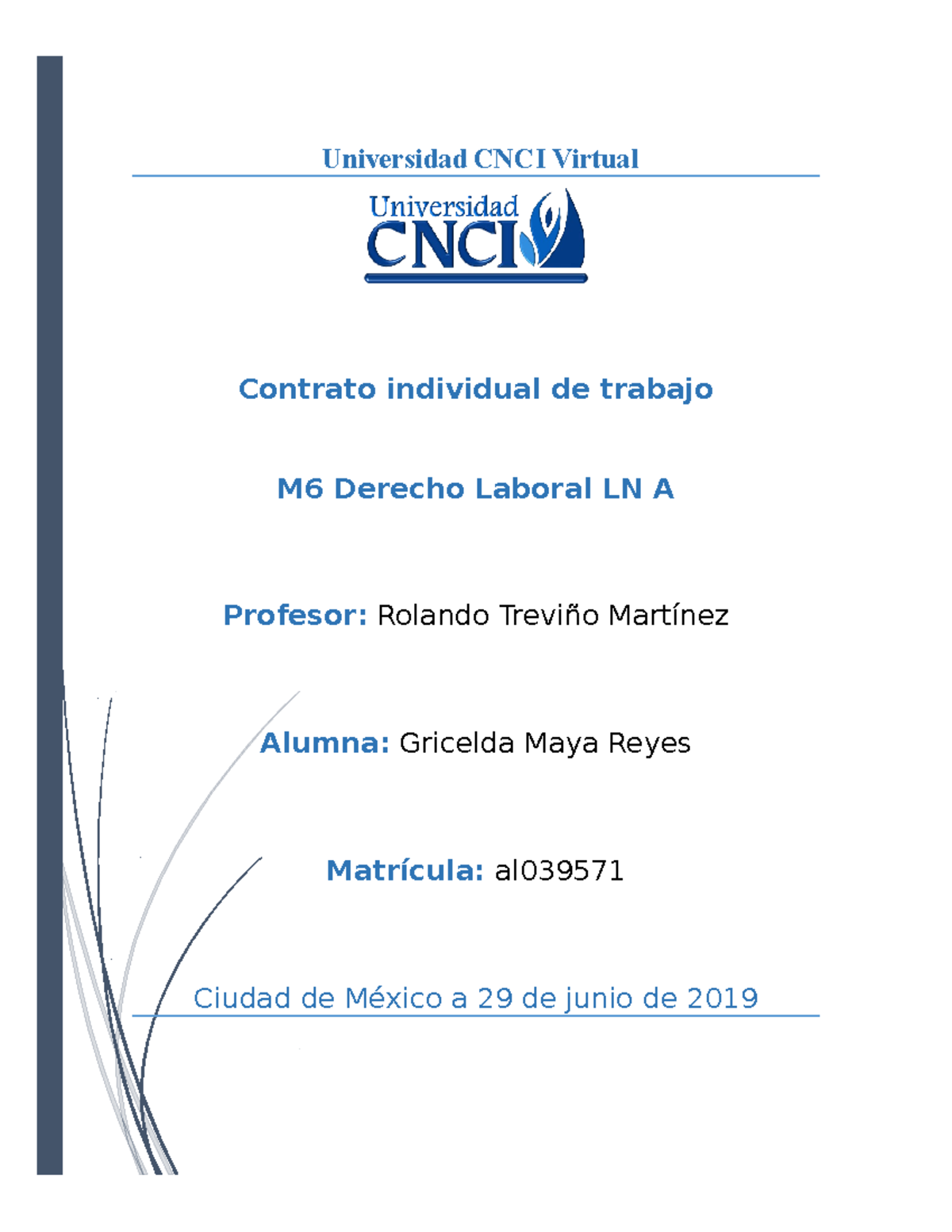 Proyecto Modular Derecho Laboral - Universidad CNCI Virtual Contrato ...