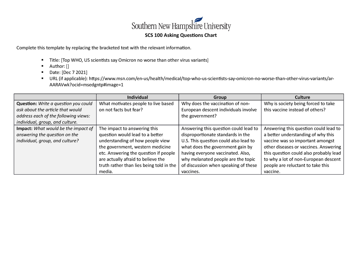 Scs 100 Asking Questions Chart - Scs 100 Asking Questions Chart 