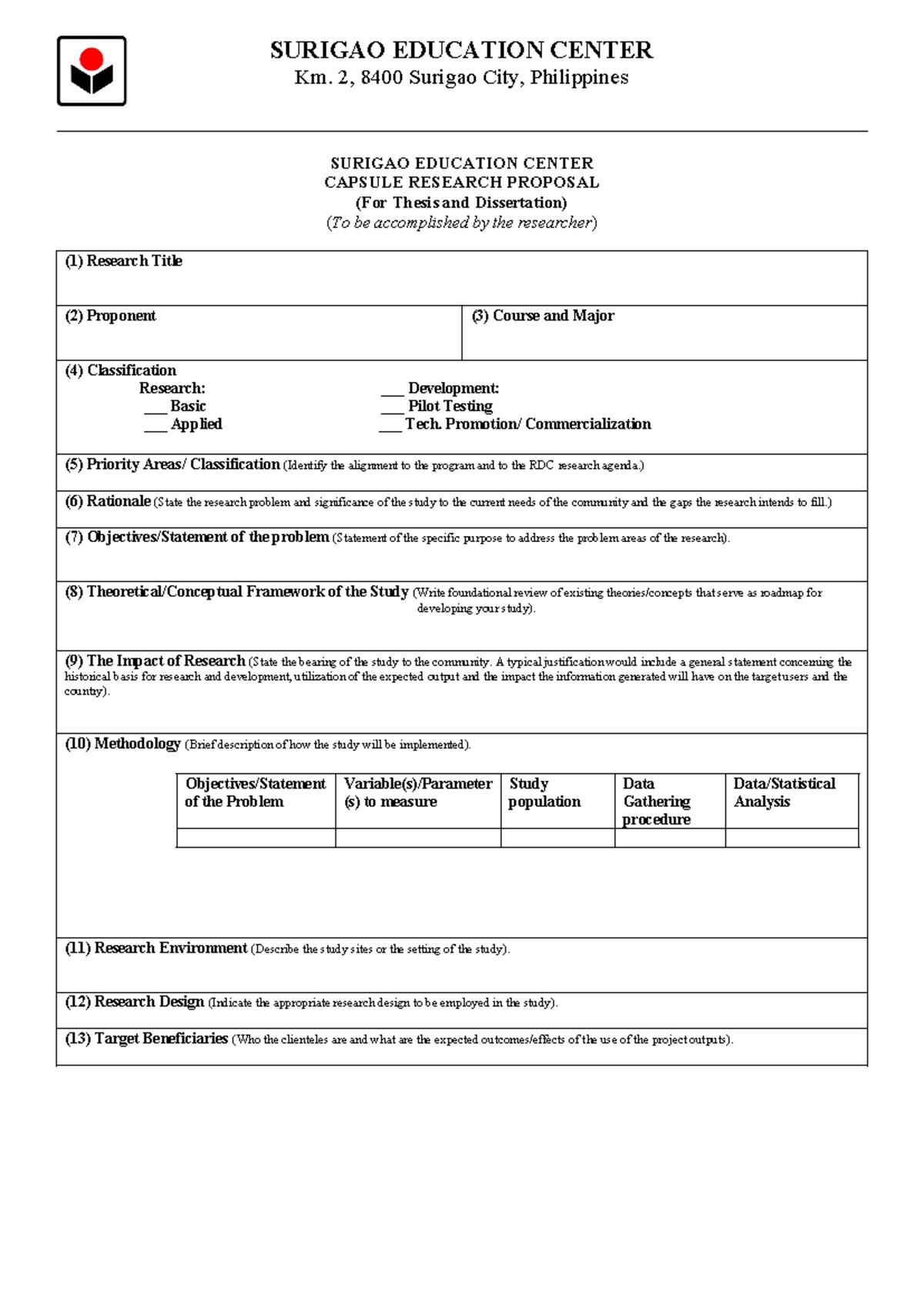 Research-Capsule-Proposal-Template - SURIGAO EDUCATION CENTER Km. 2 ...