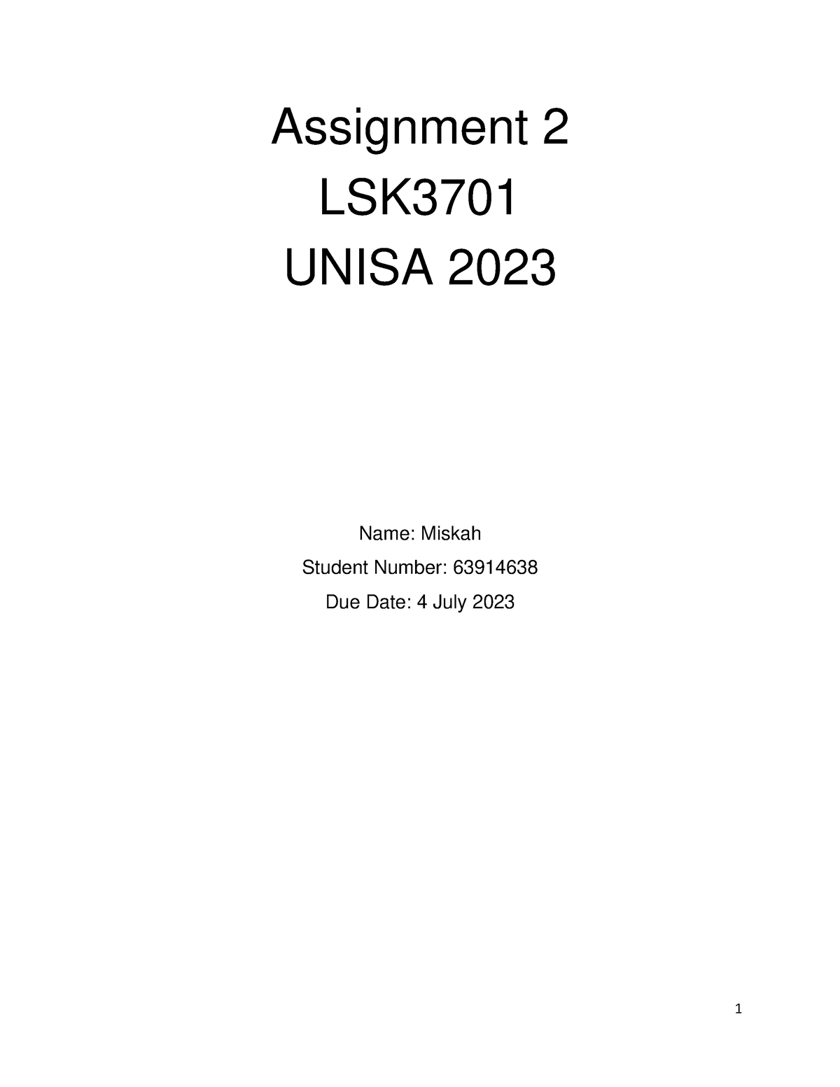 unisa assignment 2 due date