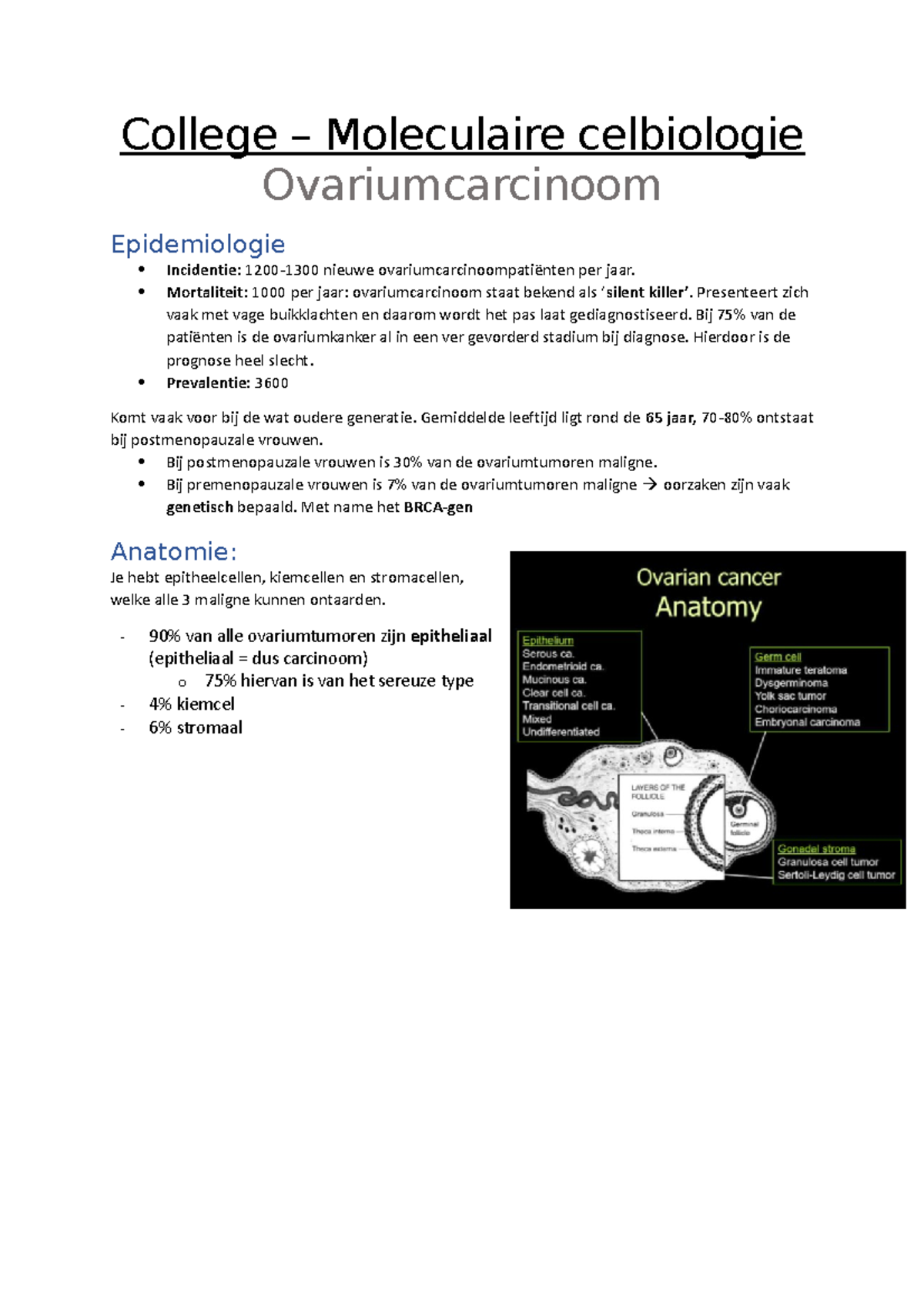 College - Moleculaire Celbiologie Ovariumcarcinoom - College ...