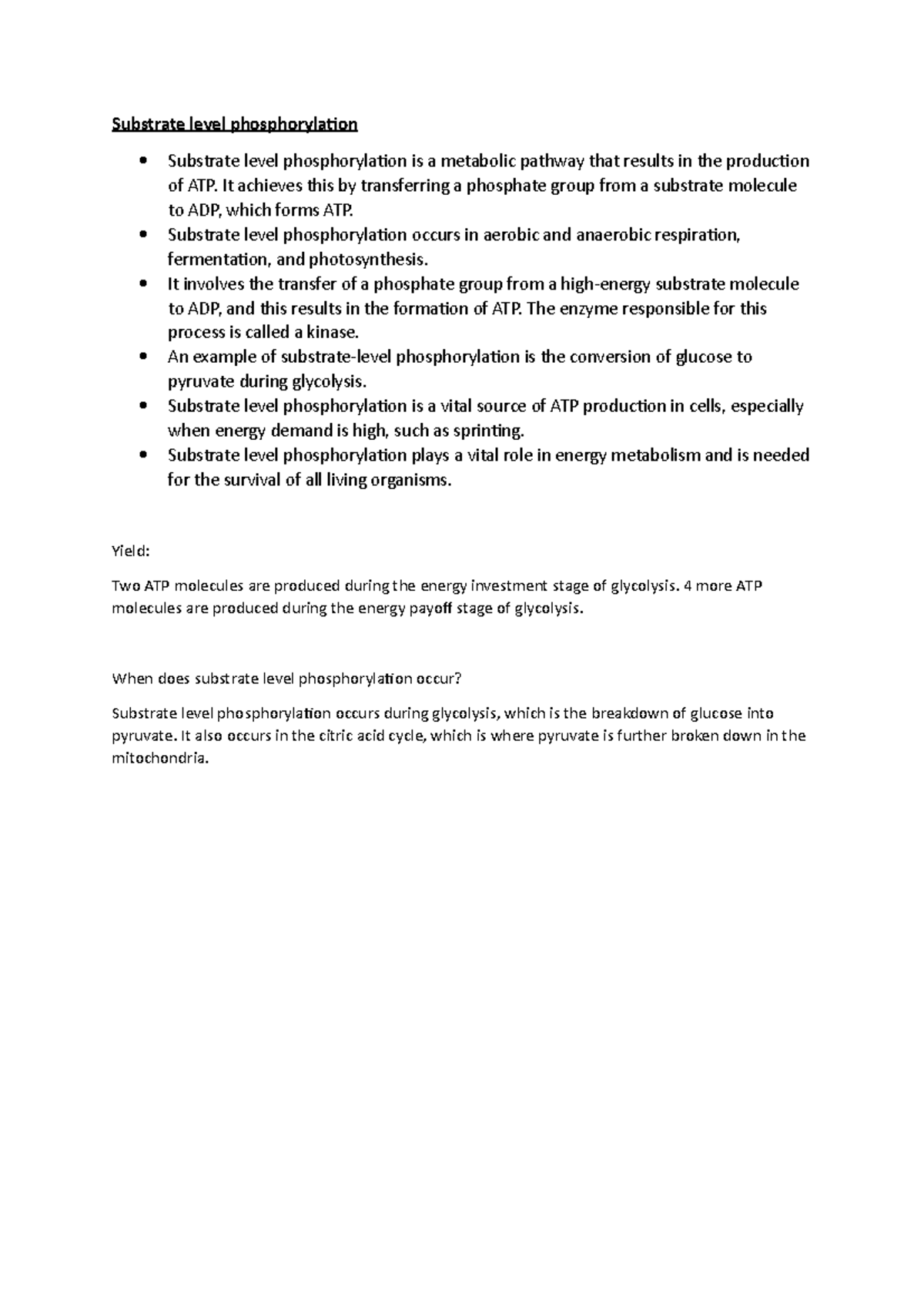Substrate level phosphorylation - It achieves this by transferring a ...