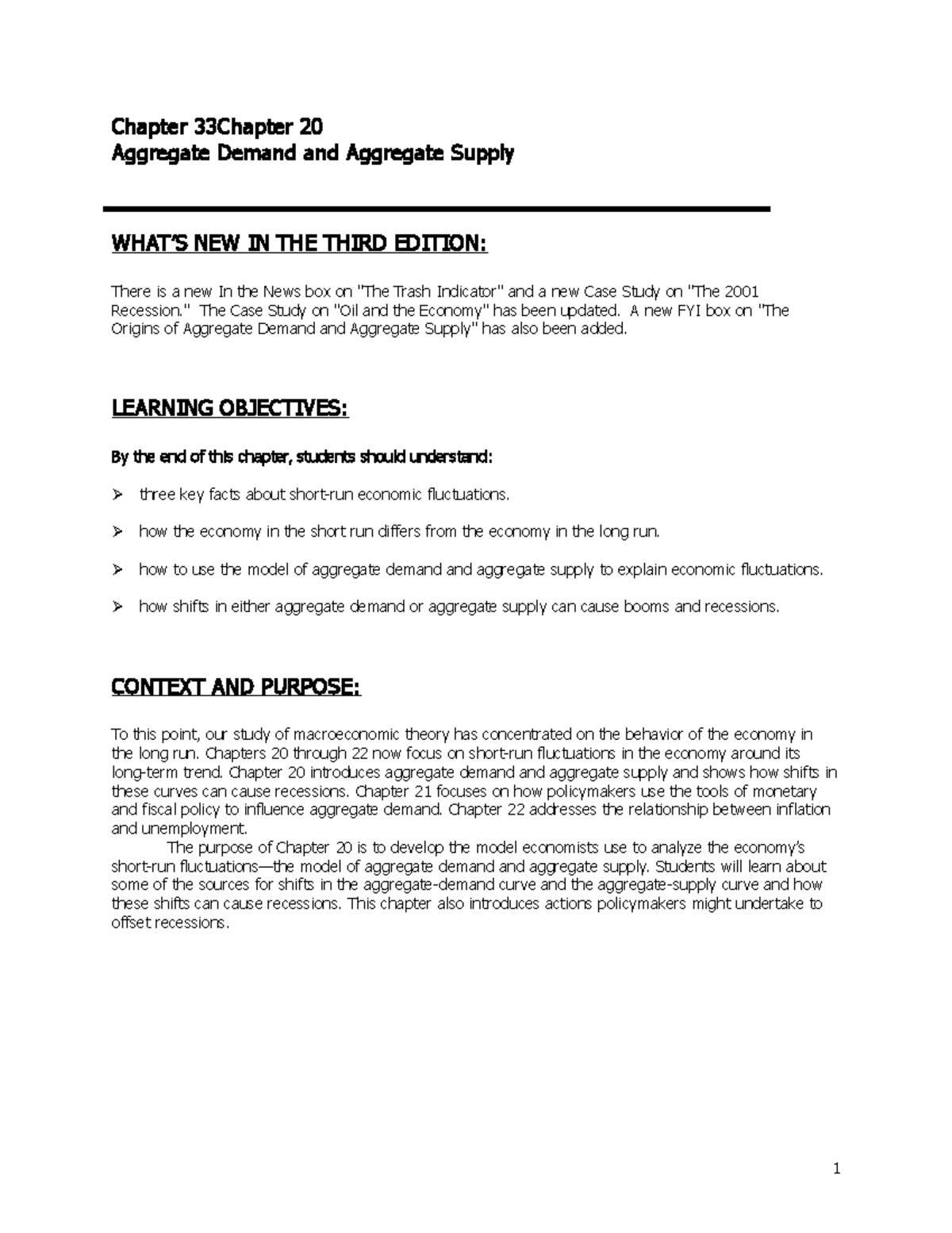 Chapter 33 - Chapter 33Chapter 20 Aggregate Demand and Aggregate Supply ...