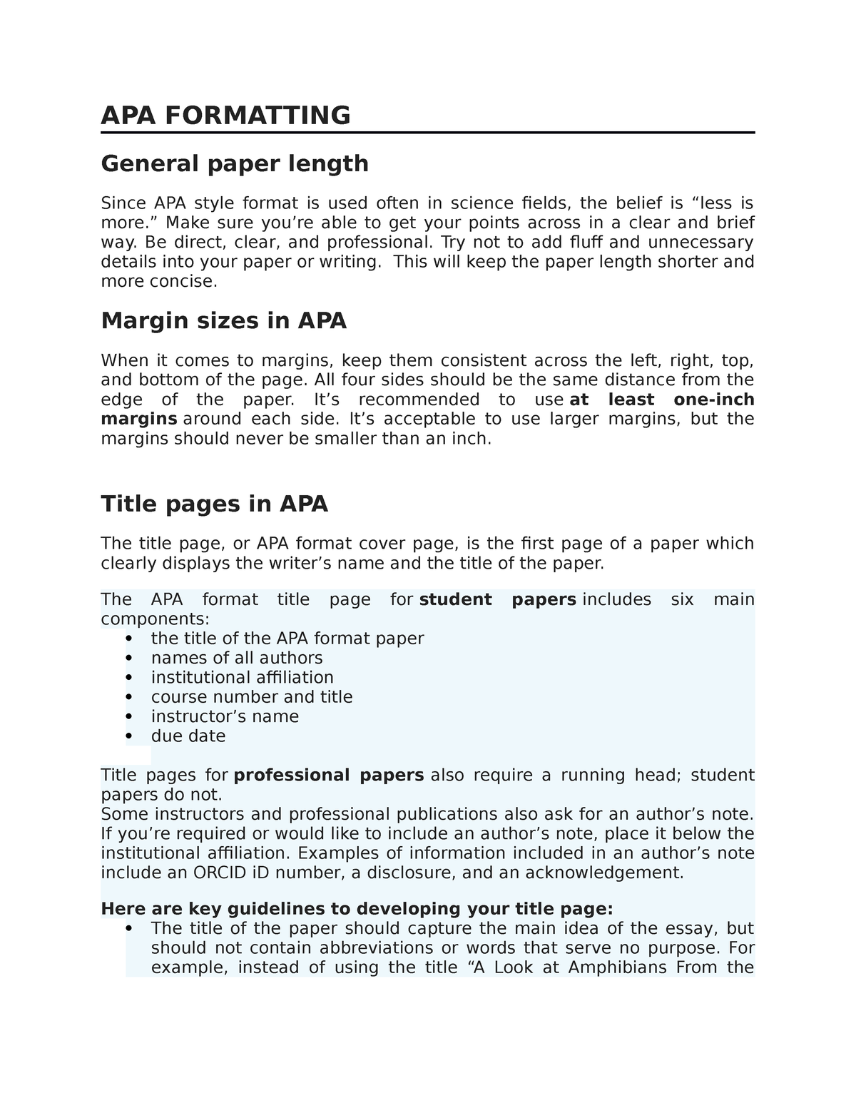 APA Formatting - Grade: 12 - APA FORMATTING General paper length Since ...