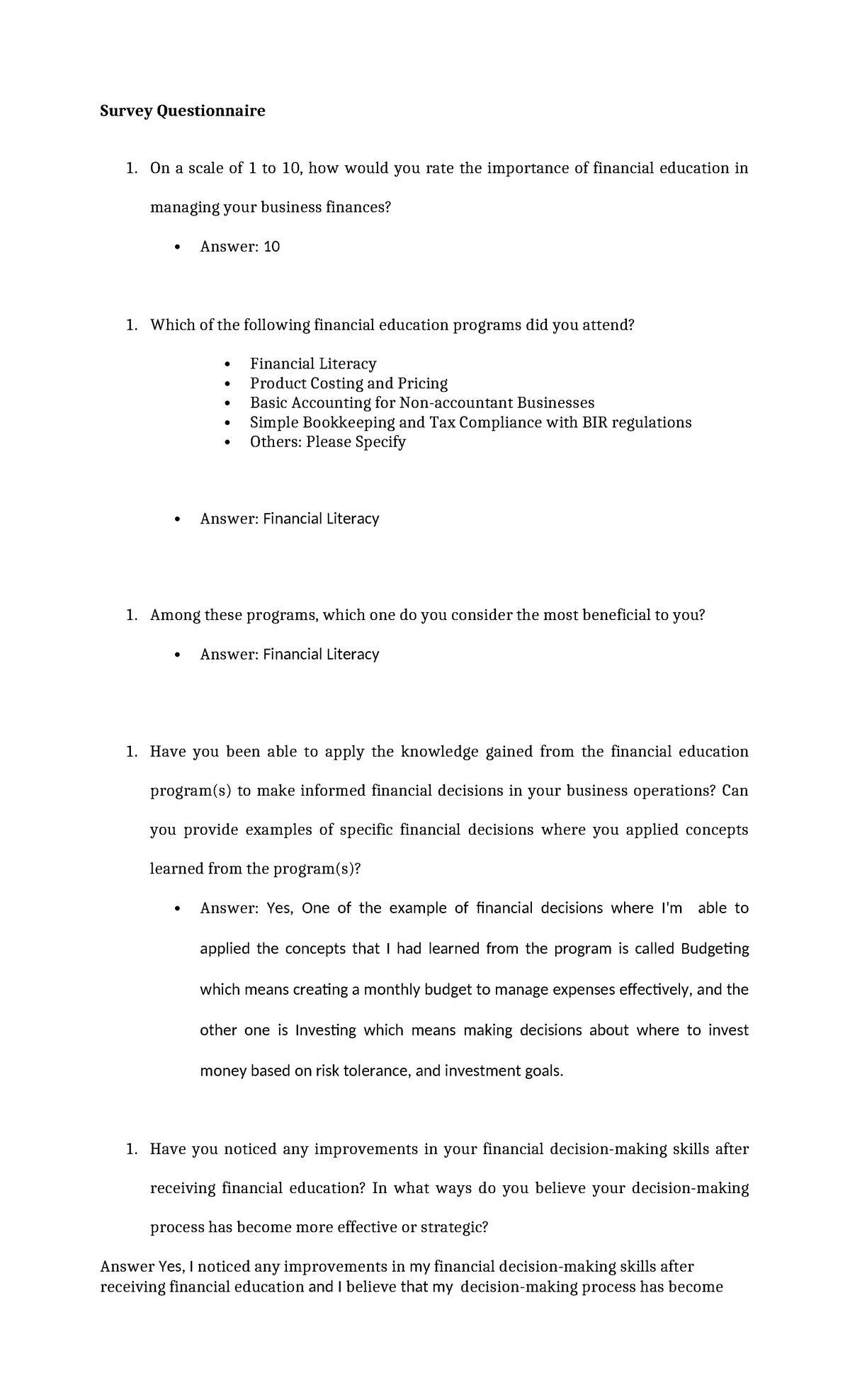 Survey-Questionnaire-1 - Survey Questionnaire 1. On a scale of 1 to 10 ...