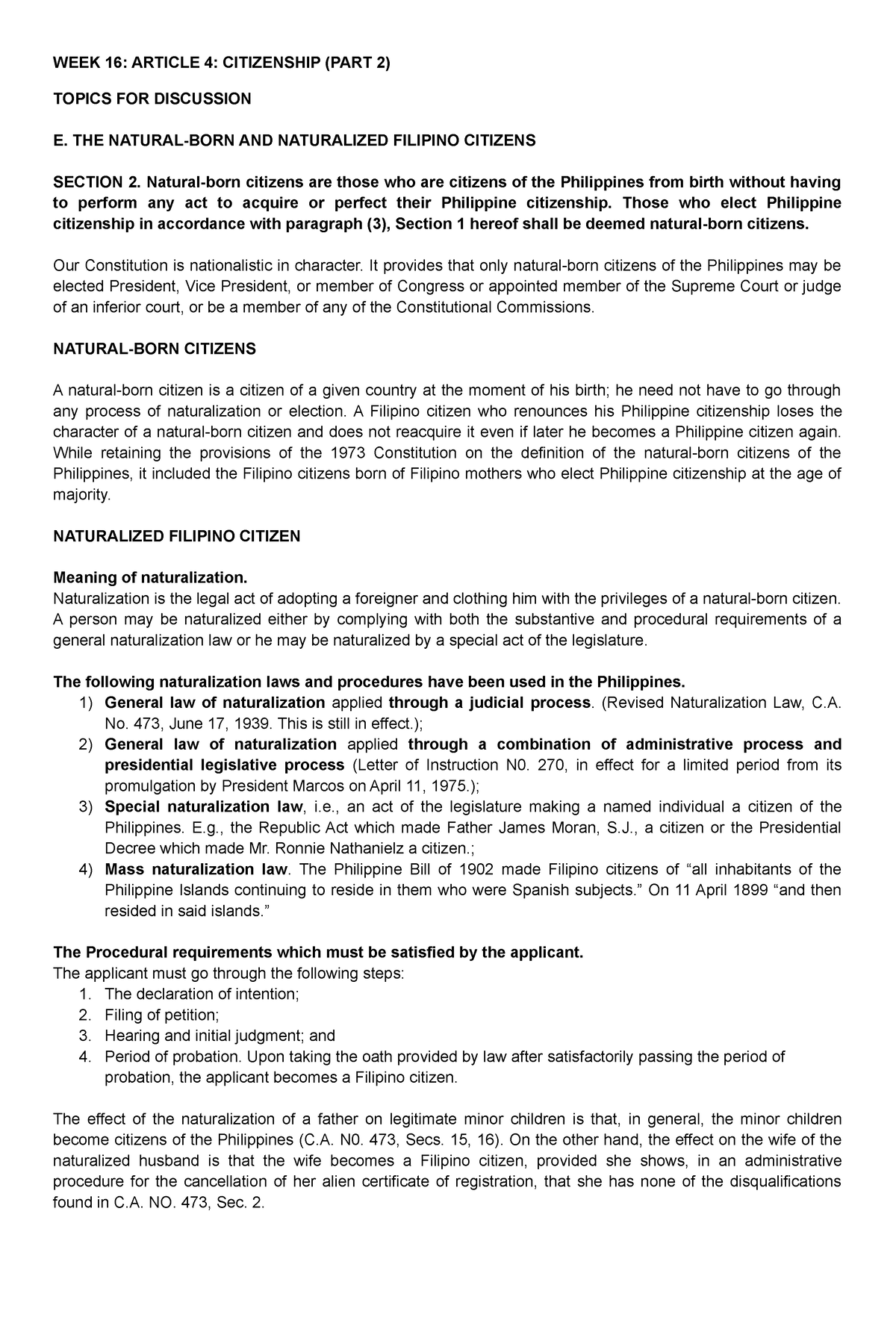 WEEK-16 Article-IV- Citizenship-PART-2 - WEEK 16: ARTICLE 4 ...