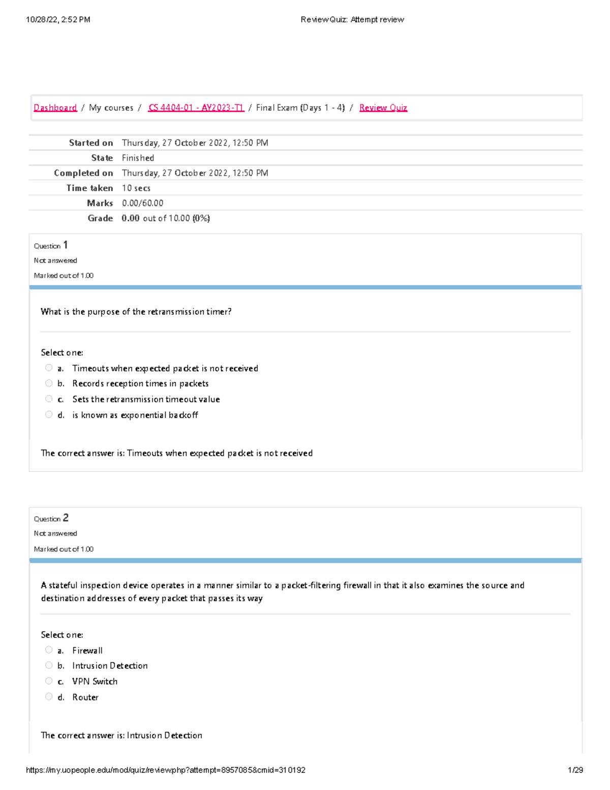 Review Quiz Attempt review 9 - Started on Thursday, 27 October 2022, 12 ...