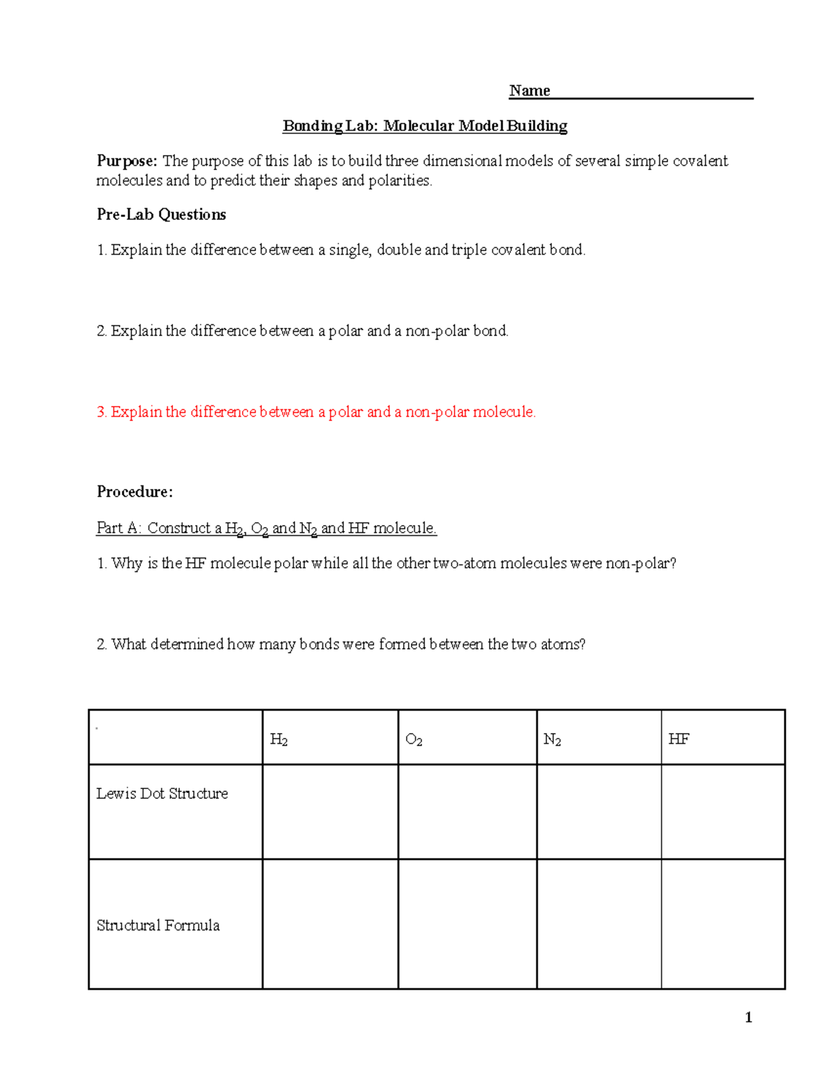 SCH3U20U1C220Lab20Molecular20Models Name Bonding Lab Molecular