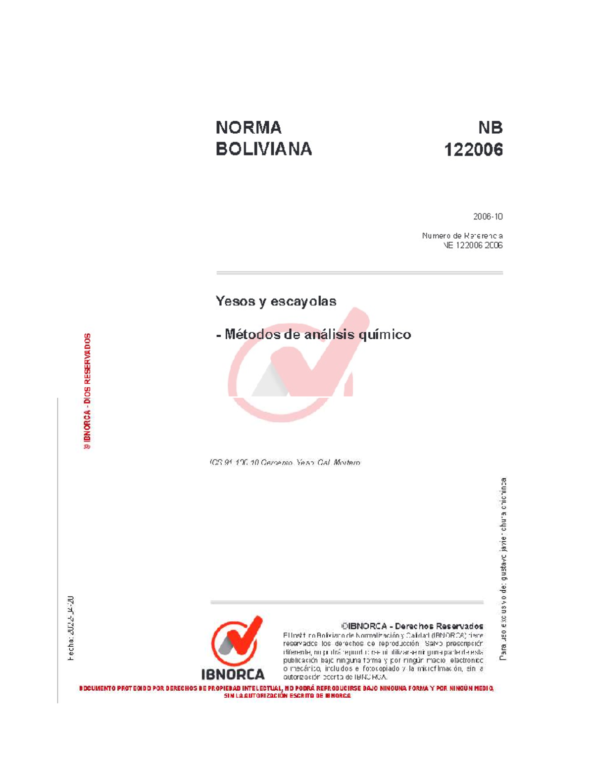 Norma boliviana (propiedades quimicas) - NORMA NB BOLIVIANA 122006 ...