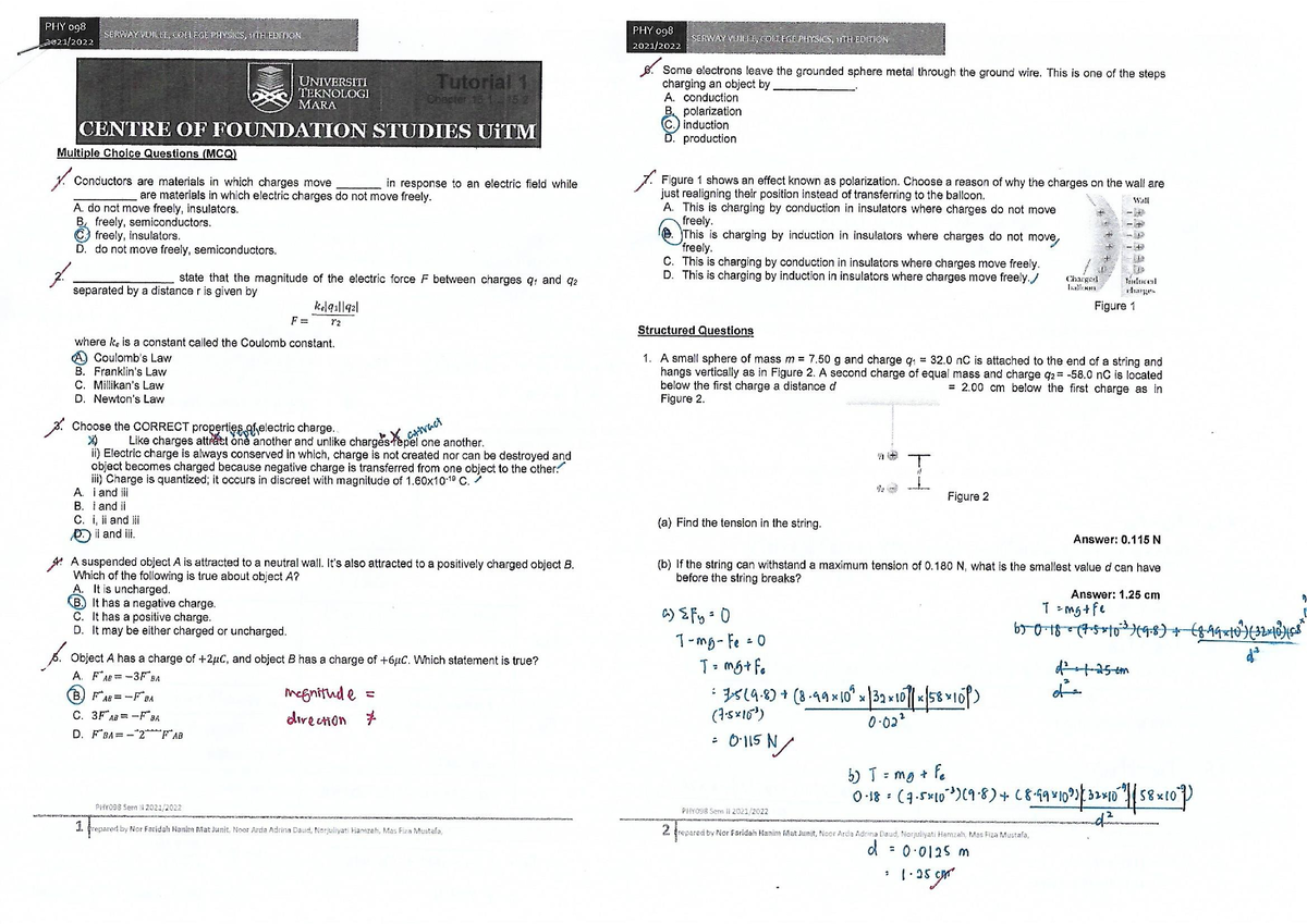 Tutorial physics 1 - Foundation Physics II - Studocu