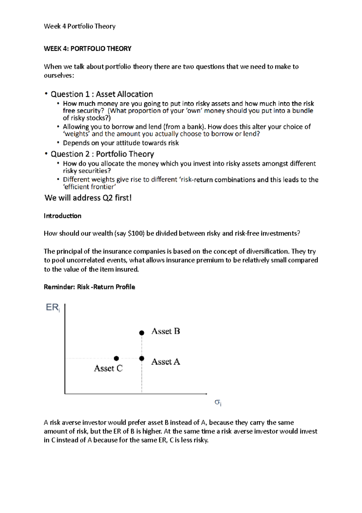 WEEK 4 Portfolio Theory - WEEK 4: PORTFOLIO THEORY When We Talk About ...