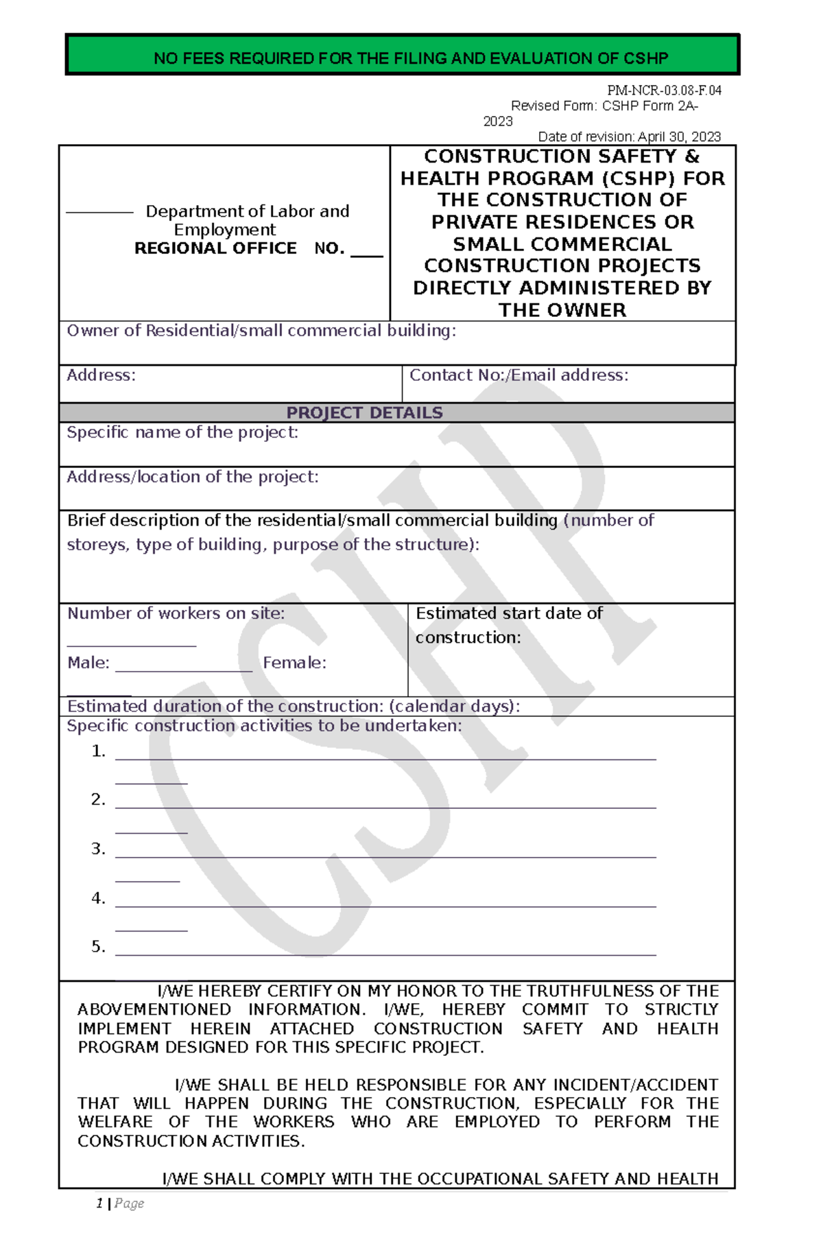 PM-NCR-03 - Application form for residential bldg sample - NO FEES ...