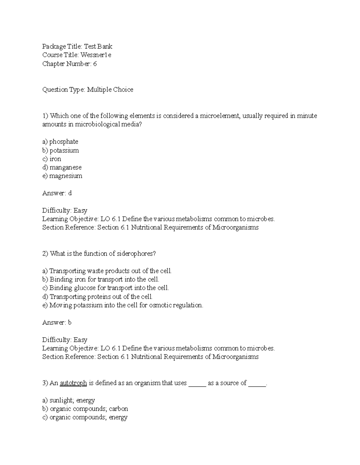 Microbiology Test Bank: Chapter 6 - Nutritional Requirements Of ...