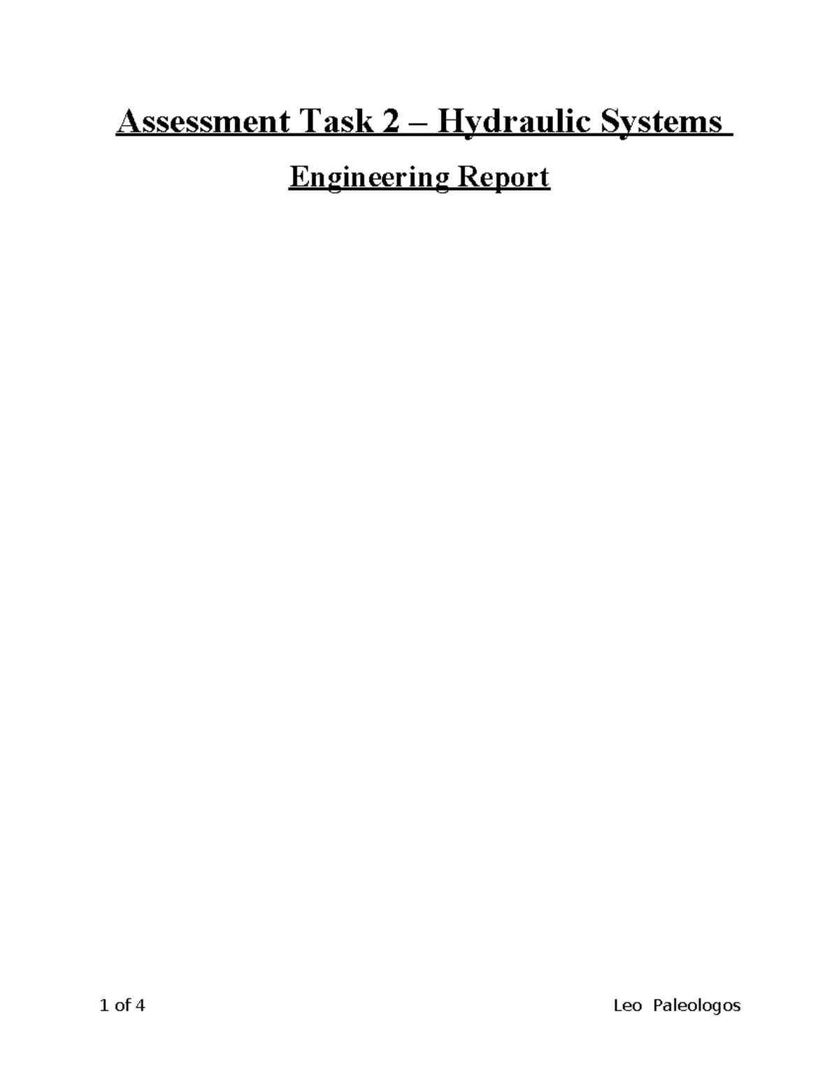 Engineering report - bfdvbdfb - Assessment Task 2 – Hydraulic Systems ...