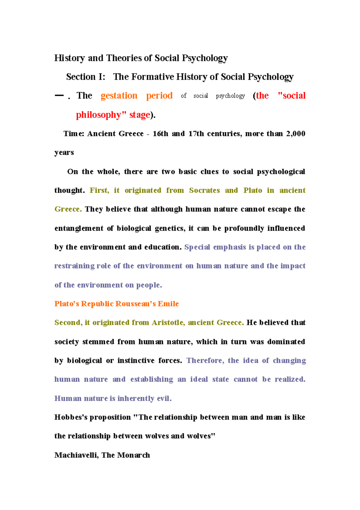 History and Theories of Social Psychology - Time: Ancient Greece - 16th ...