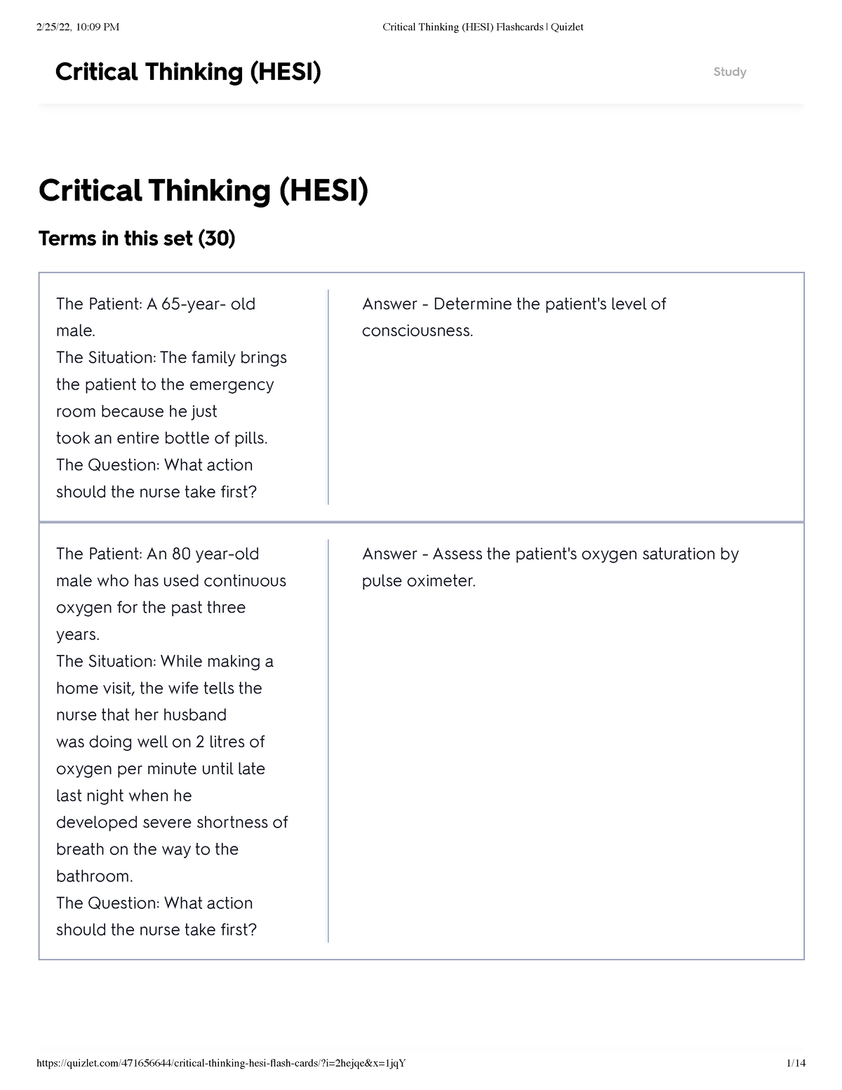 hesi critical thinking quizlet 2020