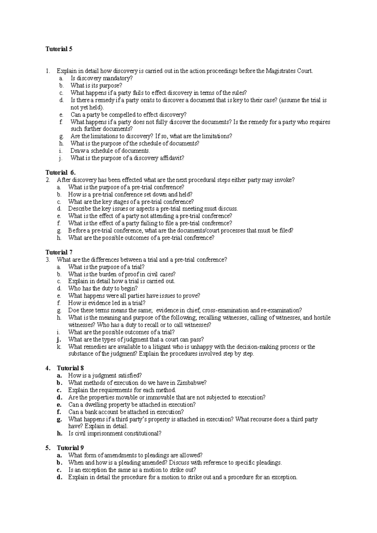 Civil Procedure- Tutorials 4-10 - Tutorial 5 Explain in detail how ...