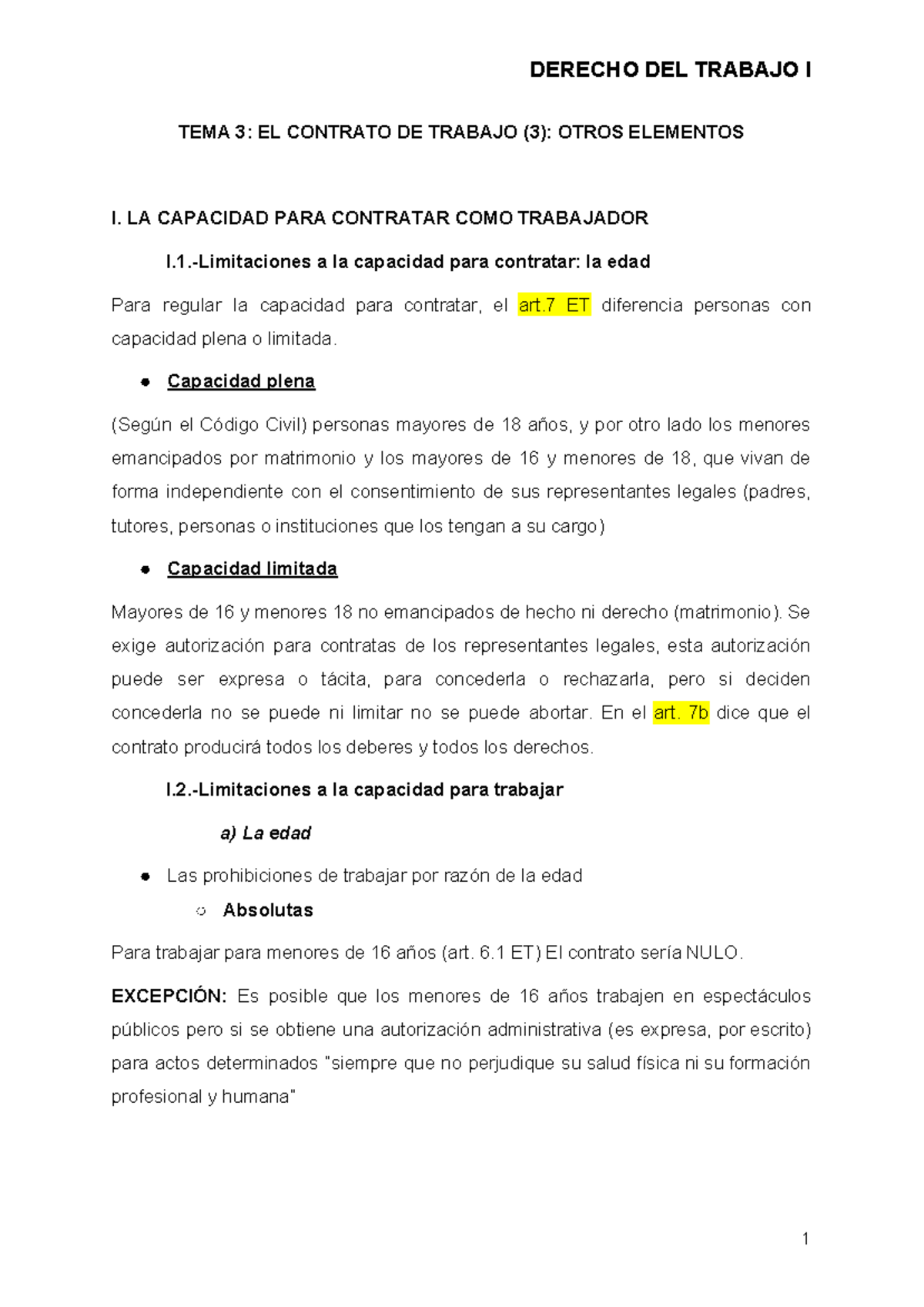 Apuntes TEMA 3 DT - DERECHO DEL TRABAJO I TEMA 3: EL CONTRATO DE ...