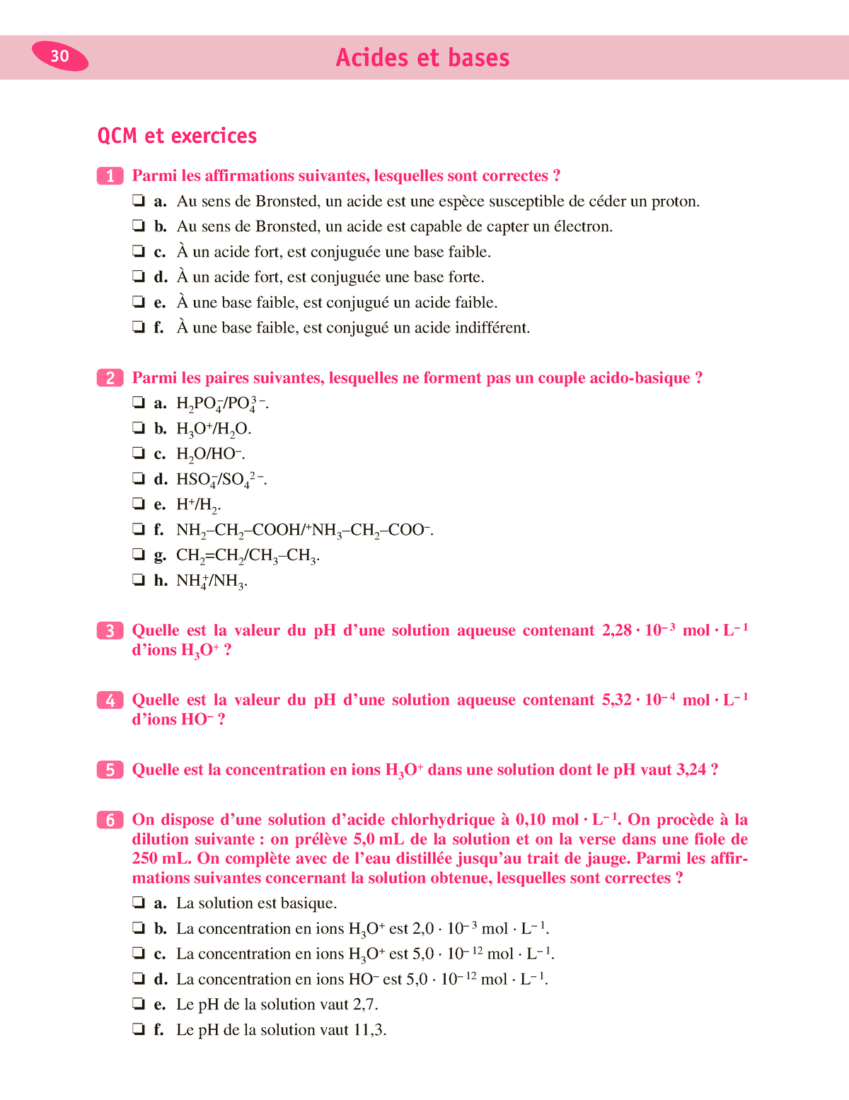 Acides Et Bases Acides Et Bases Qcm Et Exercices Parmi Les