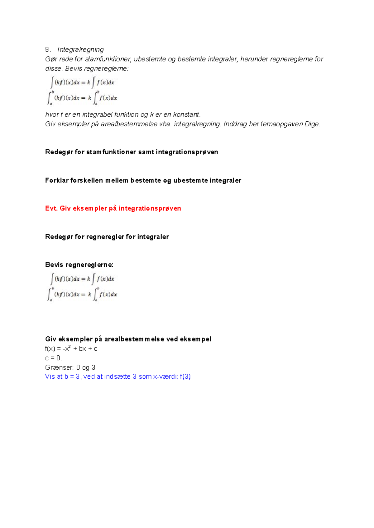 9. Integralregning - Mat B - 9. Integralregning Gør Rede For ...