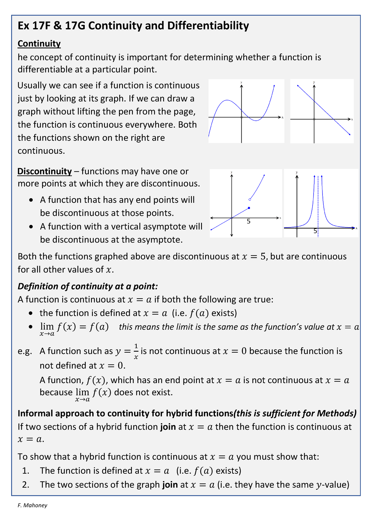 Ex 17F 17G Continuity And Differentiability - Ex 17F & 17G Continuity ...