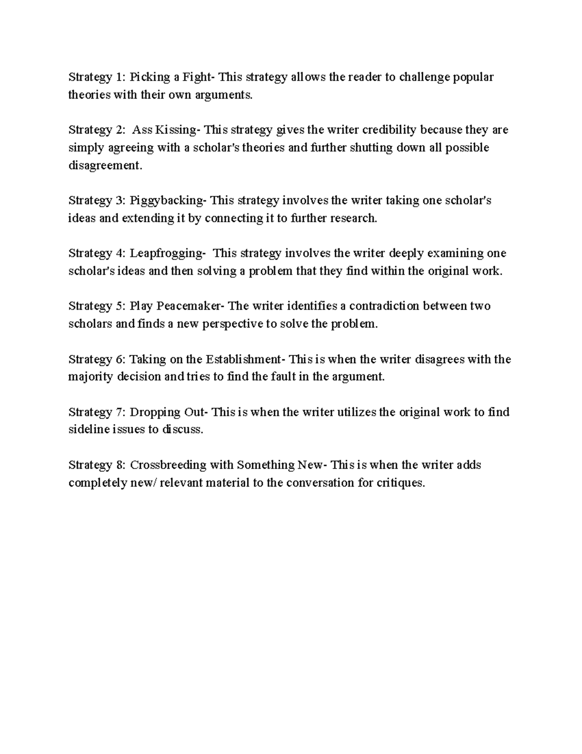 Writing Strategies - Strategy 1: Picking a Fight- This strategy allows ...