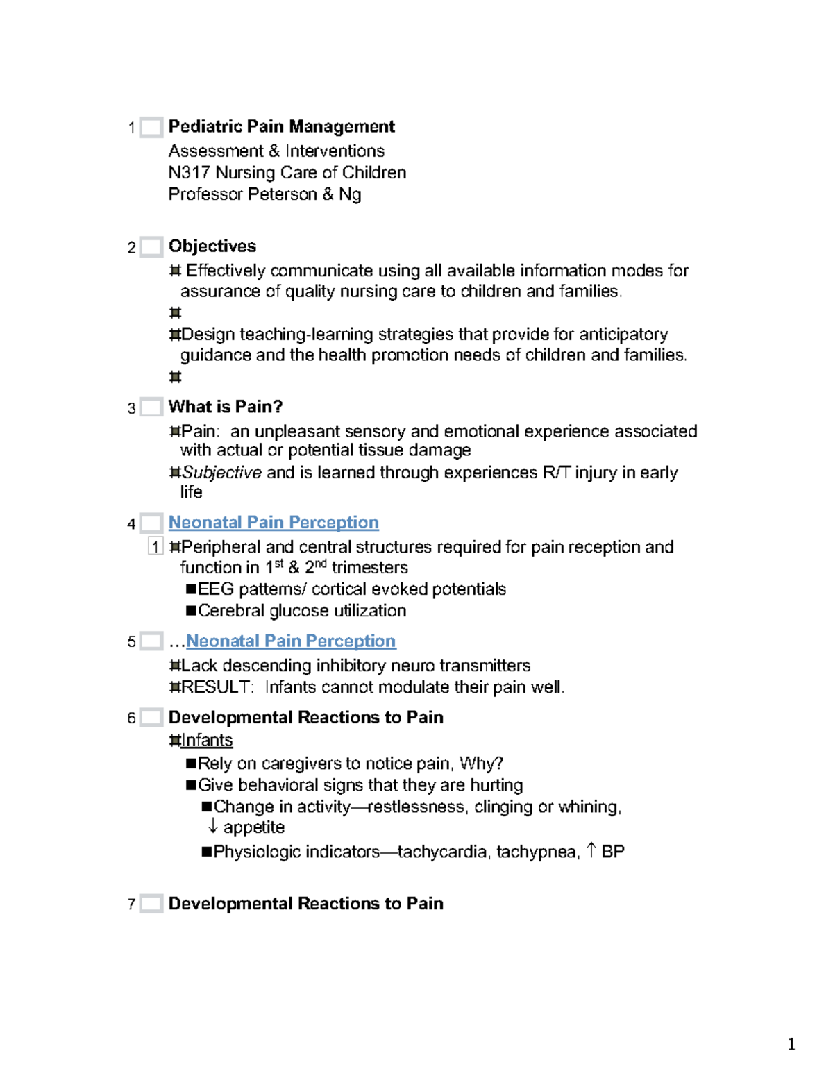 Pediatric Pain Management 1 Pediatric Pain Management Assessment