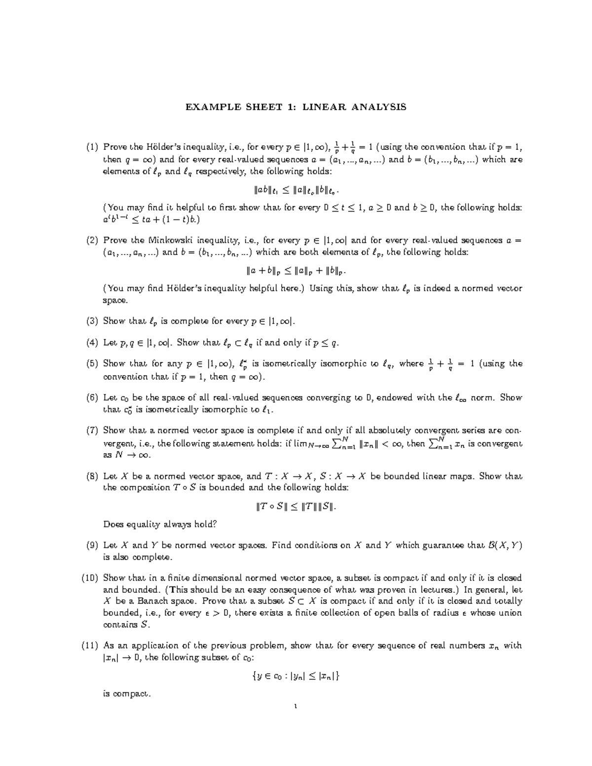 Linear Analysis Questions Studocu