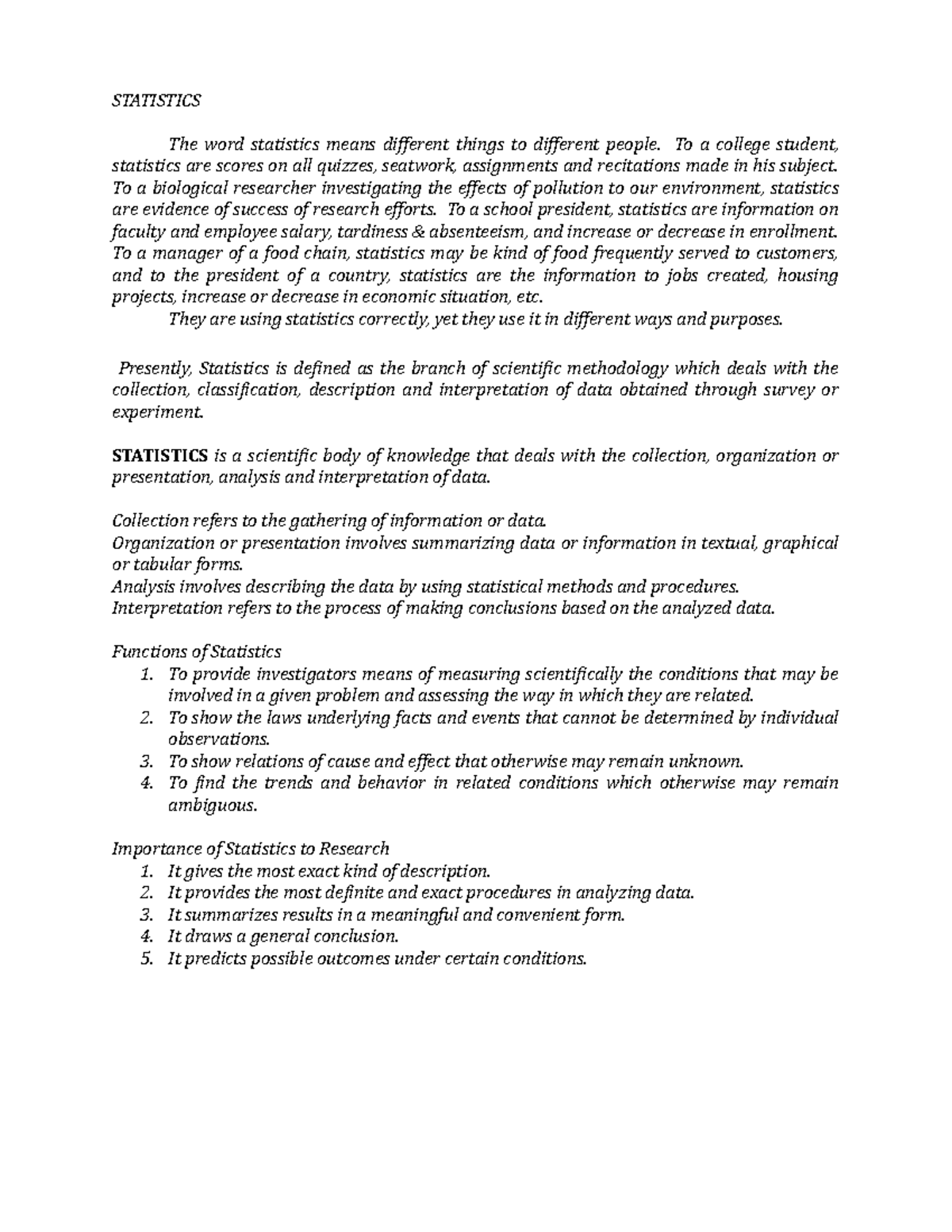 Statistics Research Review Notes Operations Management Studocu