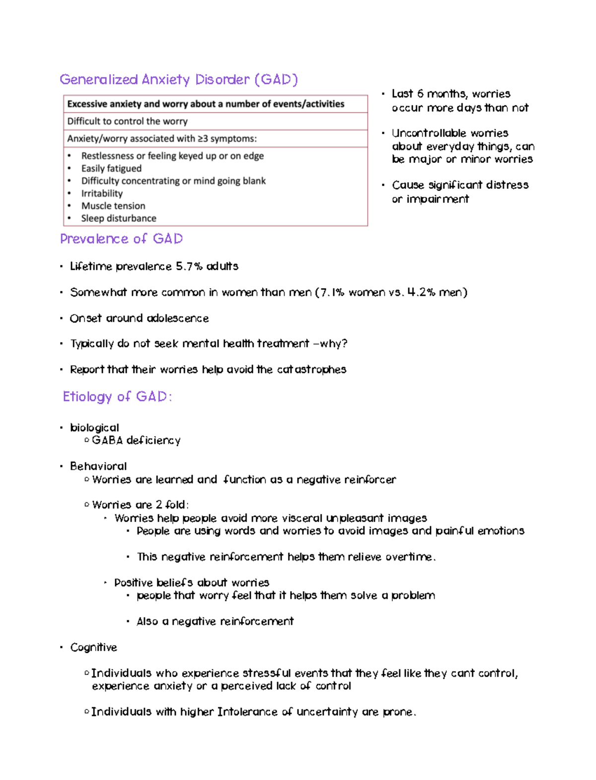 Chapter 5 prt 2 Joyce Lui Generalized Anxiety Disorder (GAD) Last 6