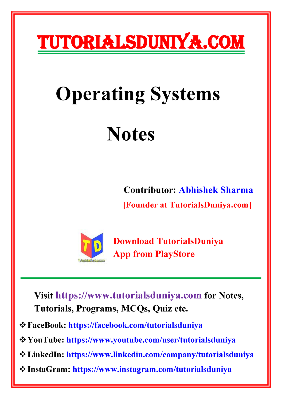 Computer Operating System Notes In Hindi Pdf