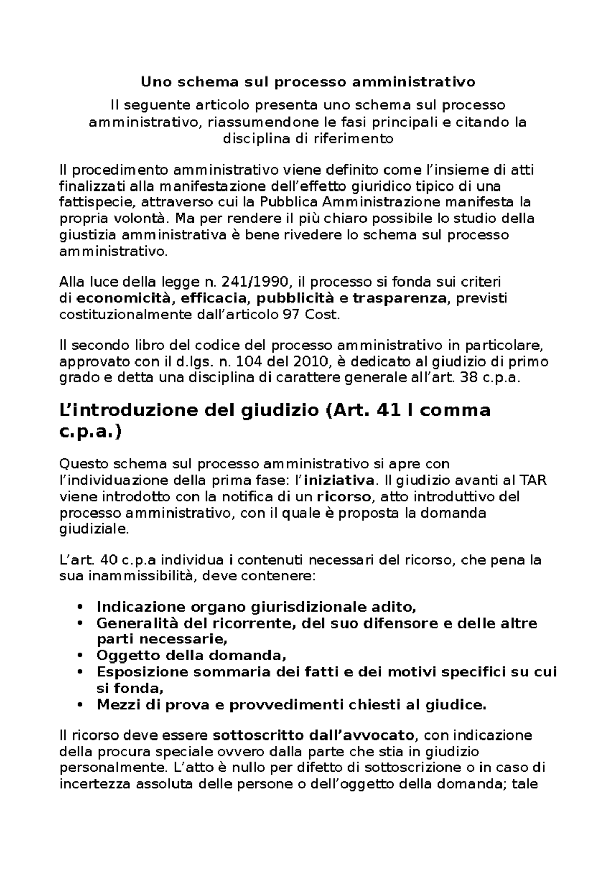 Processo Amministrativo Appunti - Uno Schema Sul Processo ...