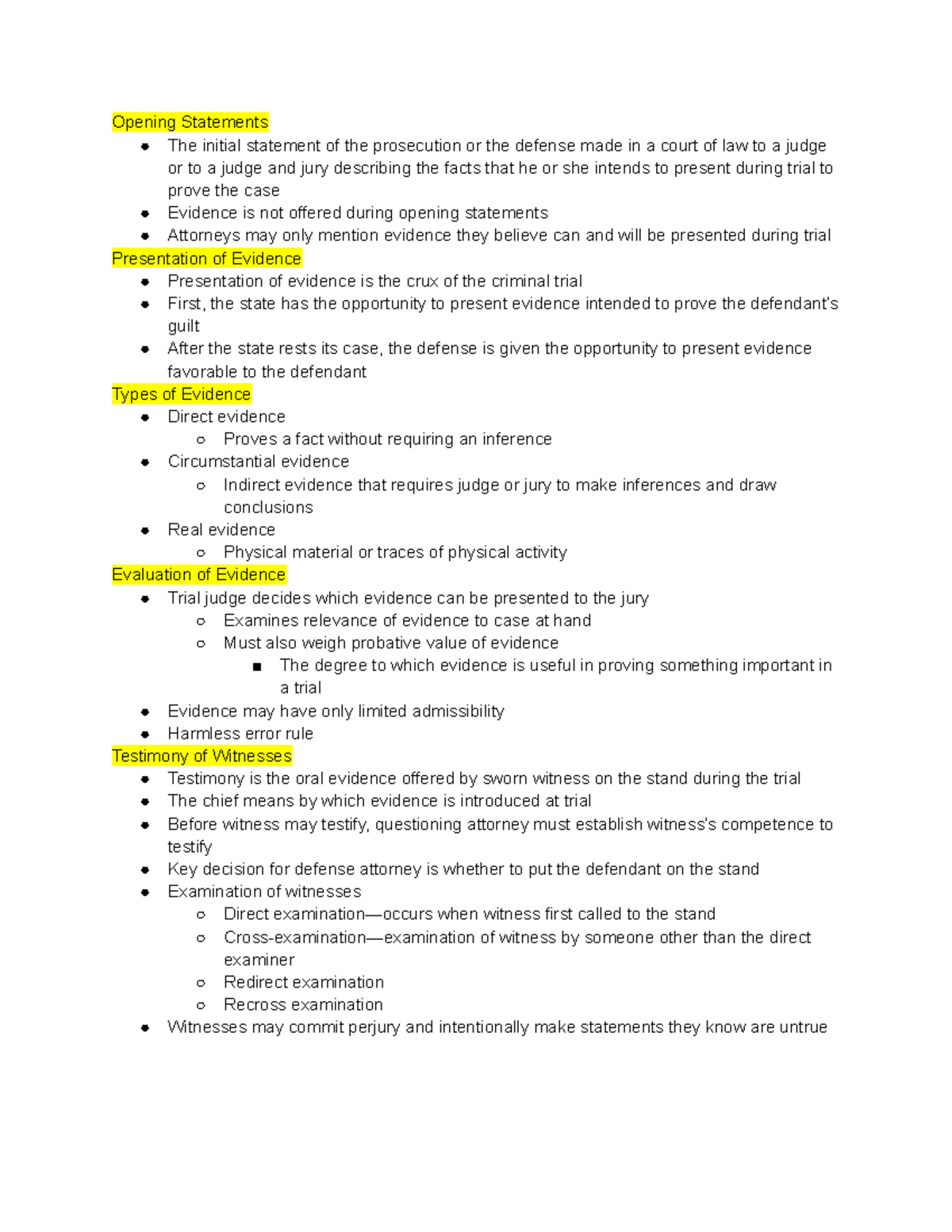Crim Ch 8 lec notes pt 6 - Opening Statements The initial statement of ...