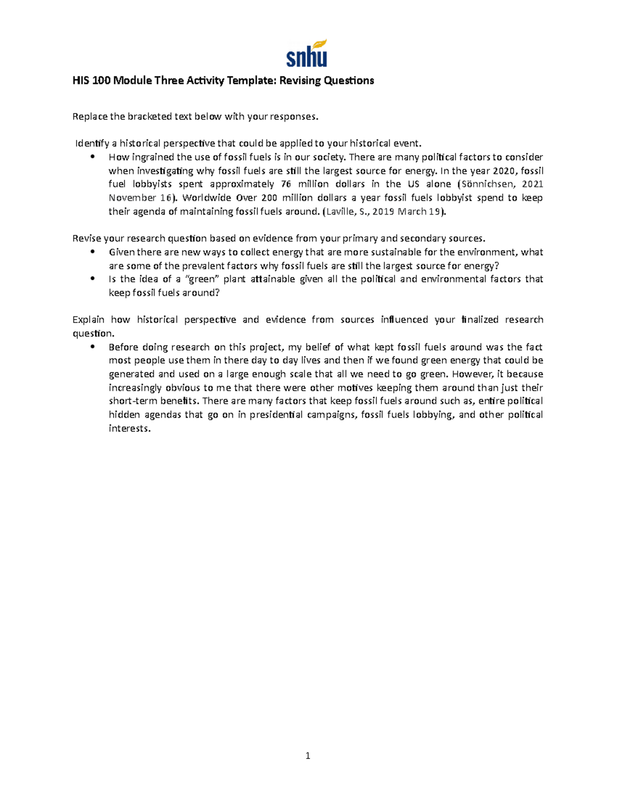 HIS 100 Module Three Activity Revising Questions Template - HIS 100 ...
