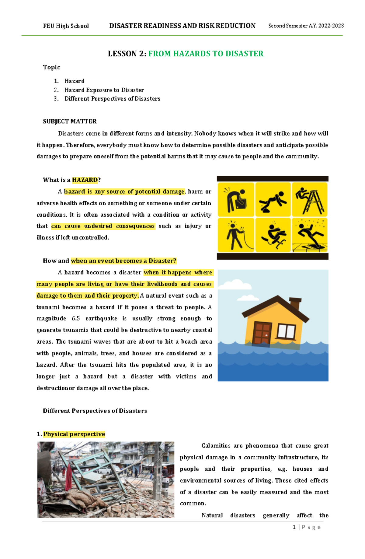 Study Guide 2 From Hazard To Disaster Lesson 2 From Hazards To