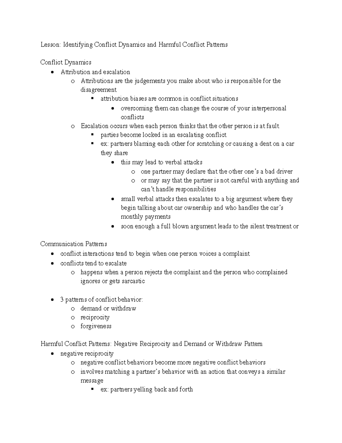 Identifying Conflict Dynamics and Harmful Conflict Patterns ” o