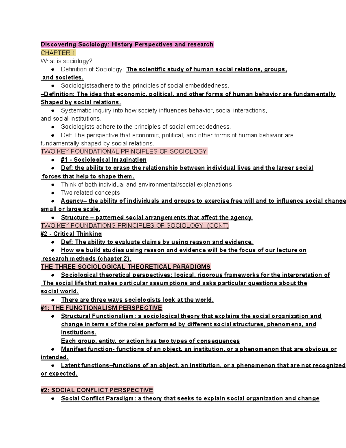 History and Perspective of Sociology notes - Discovering Sociology ...