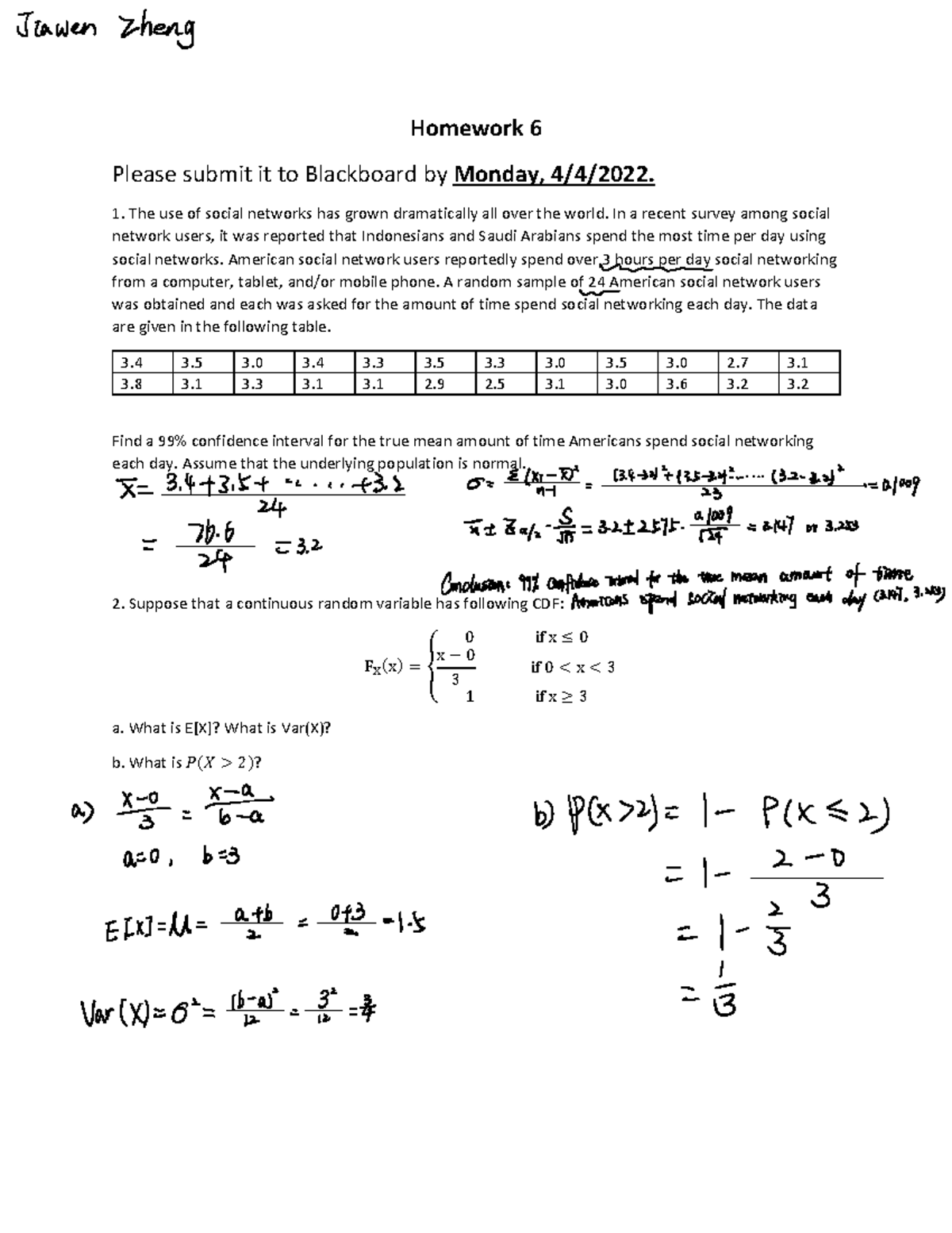 HW 6 homework assignment six - Homework 6 Please submit it to ...