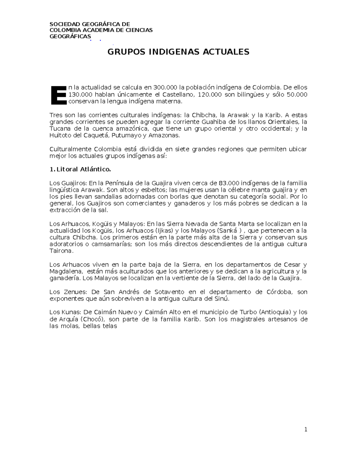 Pueblos Indigenas Actuales DE Colombia - COLOMBIA ACADEMIA DE CIENCIAS ...