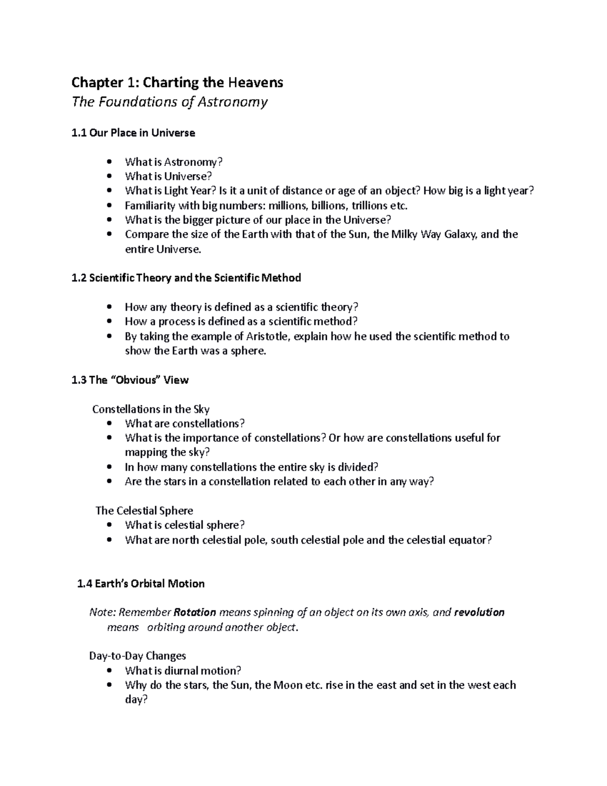 Ch1 Study Guide-2 - Chapter 1: Charting The Heavens The Foundations Of ...