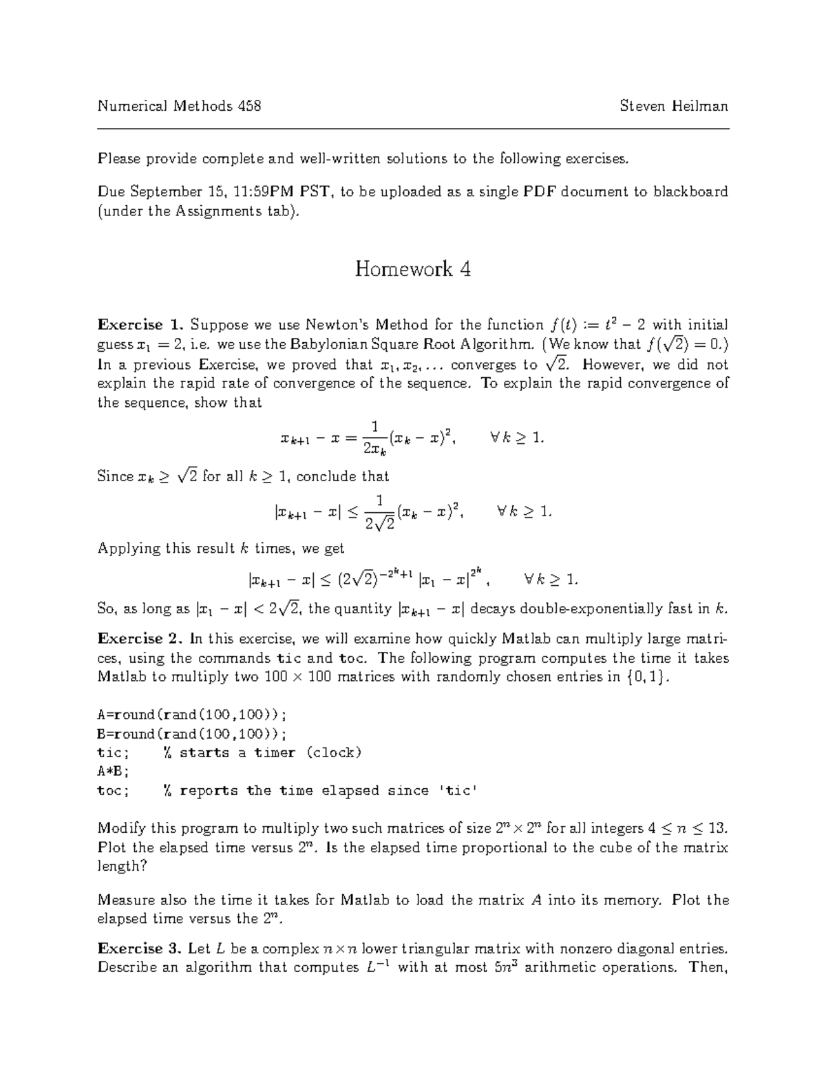 458hw4 - It is lecture notes - Numerical Methods 458 Steven Heilman ...