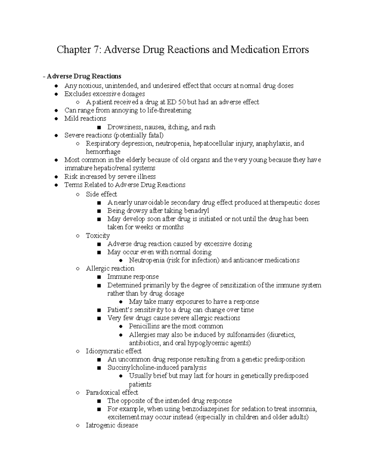 Adverse Drugs Reactions and Medication Errors - Pharmacology I ...