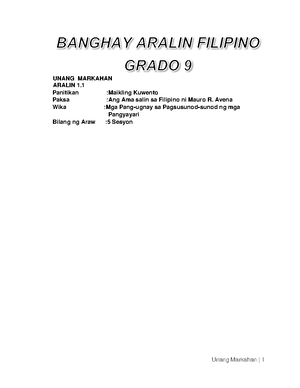 Lesson PLAN( Timawa) - I. LAYUNIN: A Pangnilalaman B. Pamantayan Sa ...