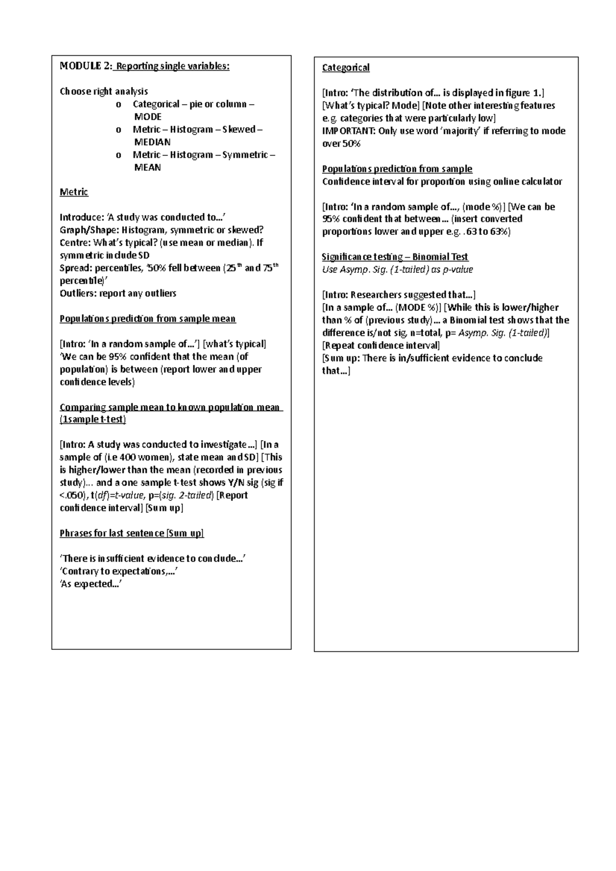 Cheat Sheet Grp 1 - Categorical [Intro: ‘The distribution of... is ...