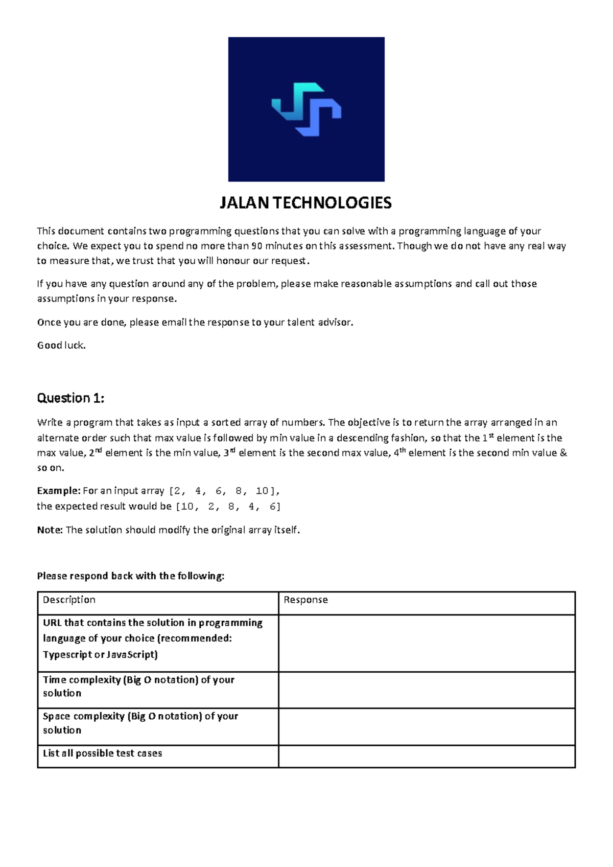JTC Engineering Assessment - 5 - JALAN TECHNOLOGIES This document ...