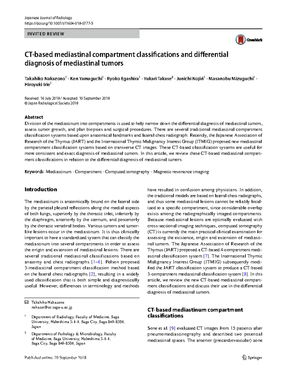 CT- based mediastinal compartments classifications and dd of ...